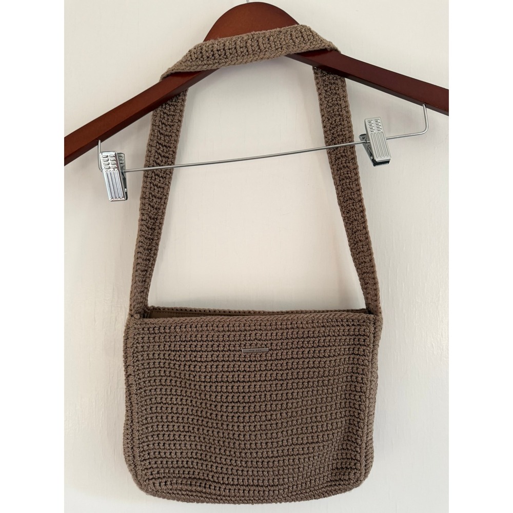 The Sak Shoulder Bag Women Small Brown Crochet Tight Knit Zip Top Casual Boho